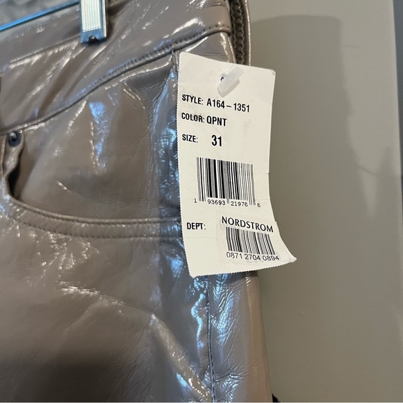 NWT Agolde Sz 31 Recycled Leather 90's Pinch Waist Pants Quail Beige Patent $378 - Picture 3 of 7